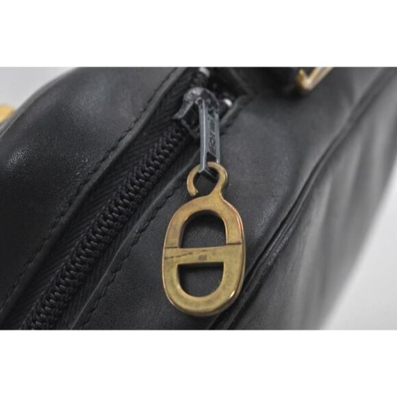 Retro Dior Black Leather 2-way Shoulder Bag or Clutch w Gold Accents - Picture 9 of 11